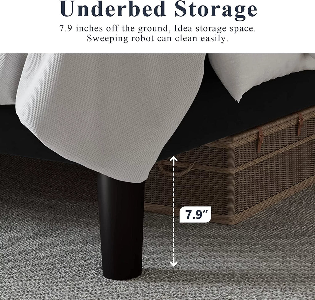 Queen Size Velvet Upholstered Platform Bed with Tufted Headboard O873