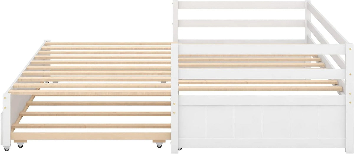 White Wood Extendable Daybed with Trundle H55016