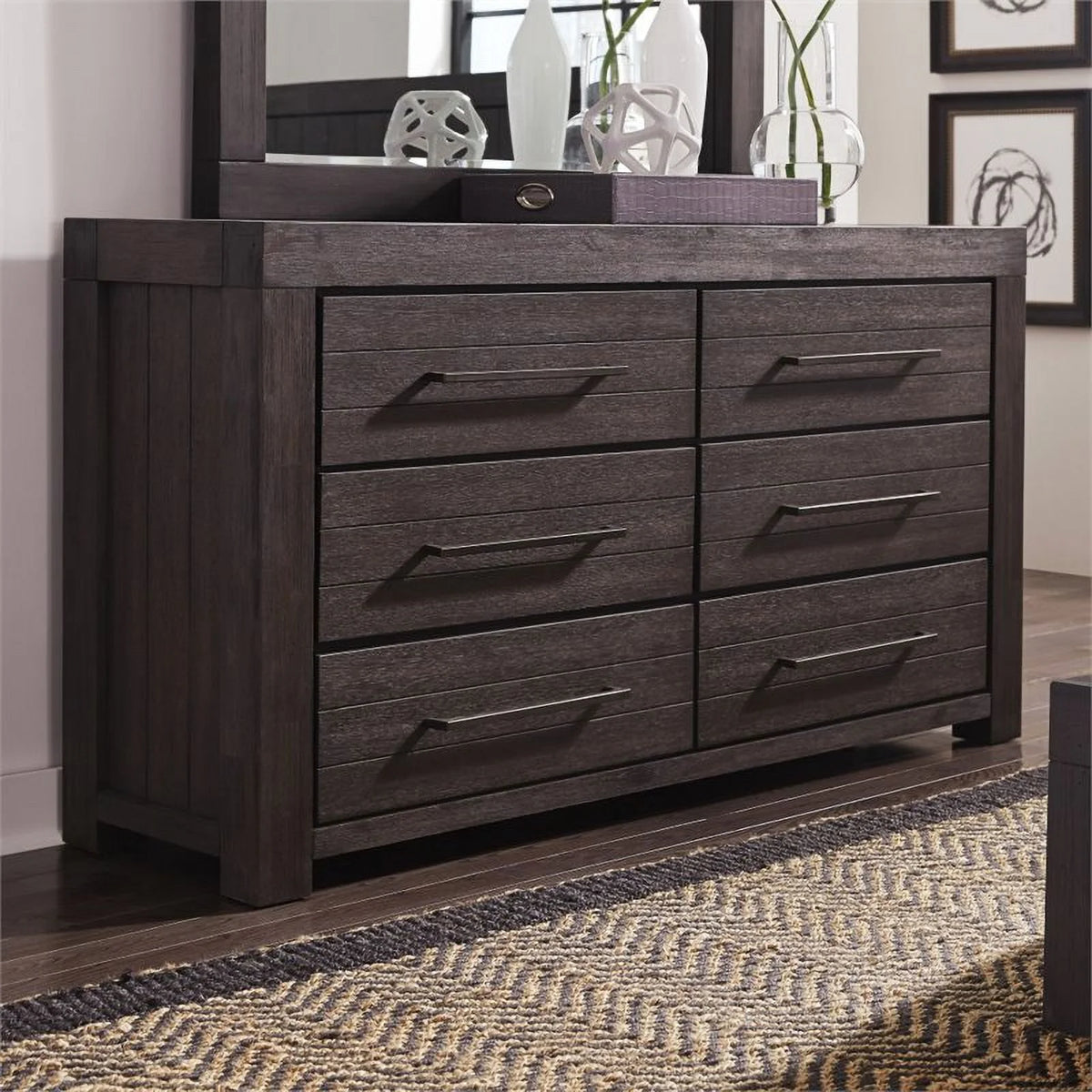 6 Drawer Distressed Basalt Gray Dresser U476394