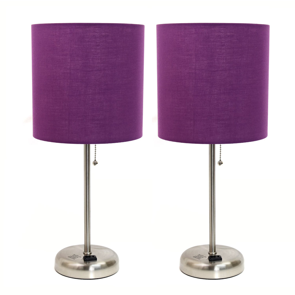 Stick Lamp with Outlet and Fabric Shade Two Pack Set M1548