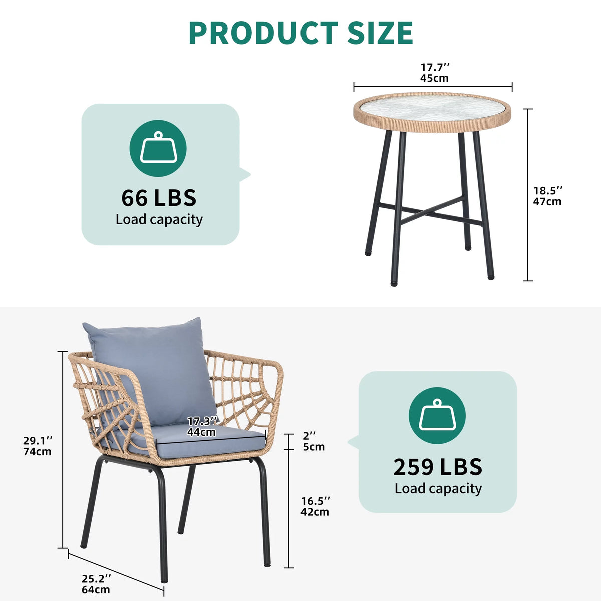 3-Piece Wicker Bistro Set with 2 Chairs and Coffee Table V6303