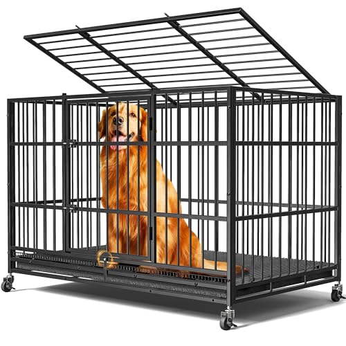 48" 38" Dog Crates with 4 Lockable Wheels, Removable Door and Tray D592440