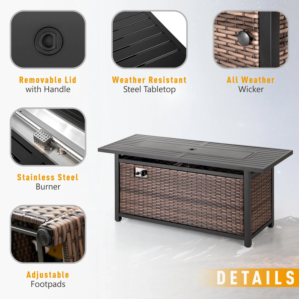 8 Pieces Wicker Patio Furniture Set with Fire Pit Table G604424