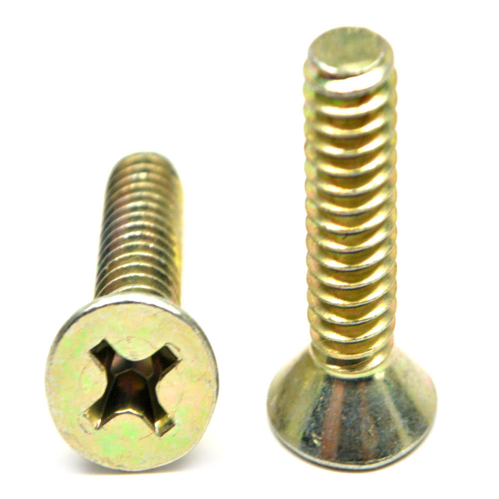 #4-40 x 3/16 Coarse Thread Machine Screw Phillips Flat Head Low Carbon Steel Yellow Zinc Plated G80717