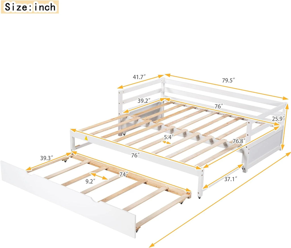White Wood Extendable Daybed with Trundle H55016