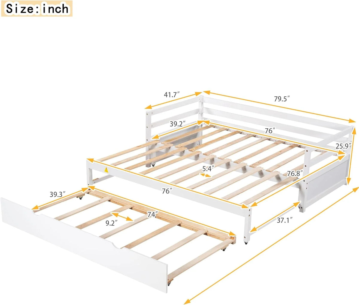 White Wood Extendable Daybed with Trundle H55016