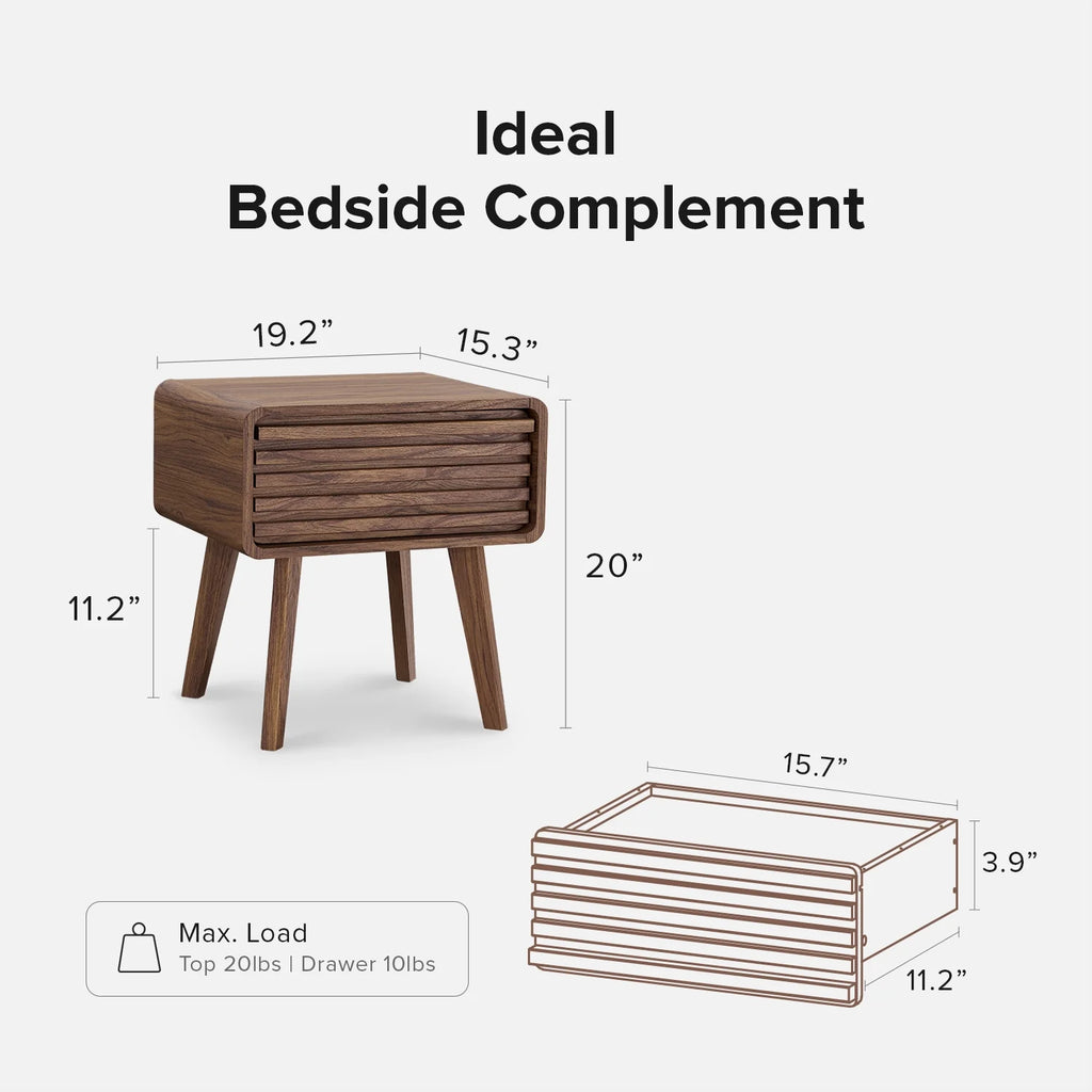 Mid Century Modern Nightstand Side Table with Wood Slat Drawer Storage K99023