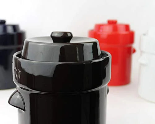 Fermentation Crock with Glazed Weights and Cabbage Tamper, 2 Liter Heirloom Red Water Sealed Jar D408