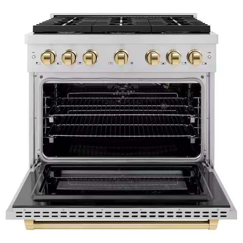 36 in. 6-Burner Freestanding Gas Range and Convection Oven in Stainless Steel and Polished Gold D543