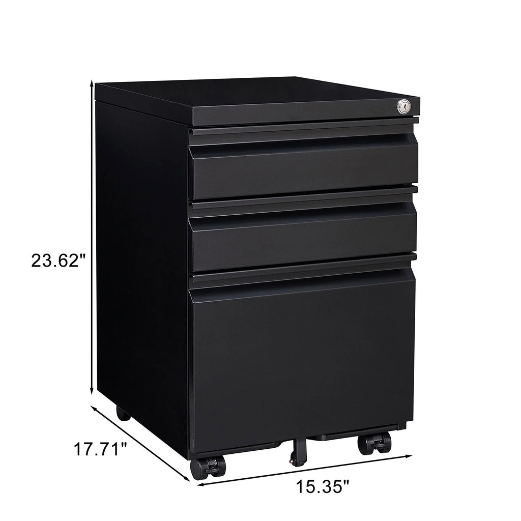 Black 3 Drawer Metal File Cabinet on Wheels Q35944