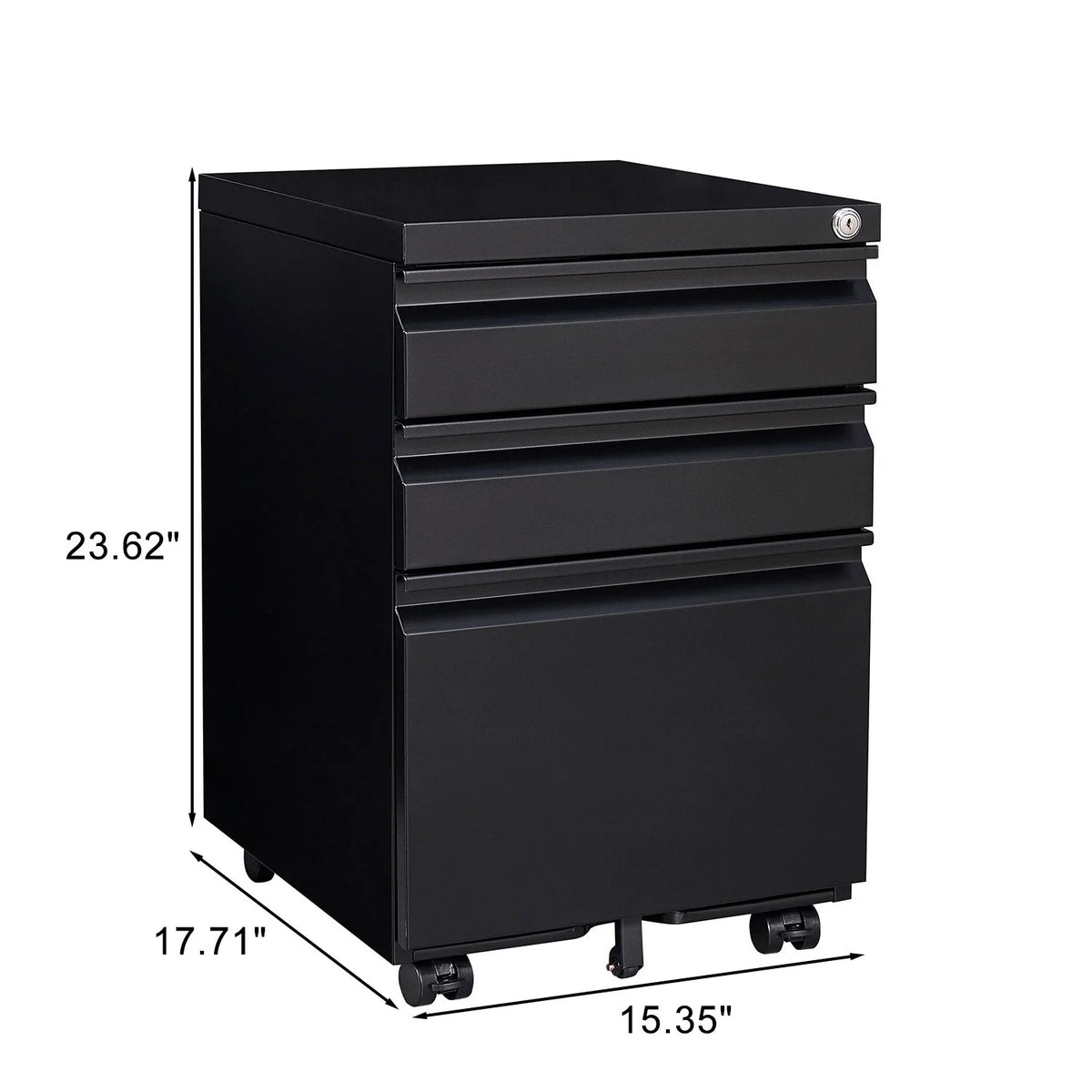 Black 3 Drawer Metal File Cabinet on Wheels Q35944