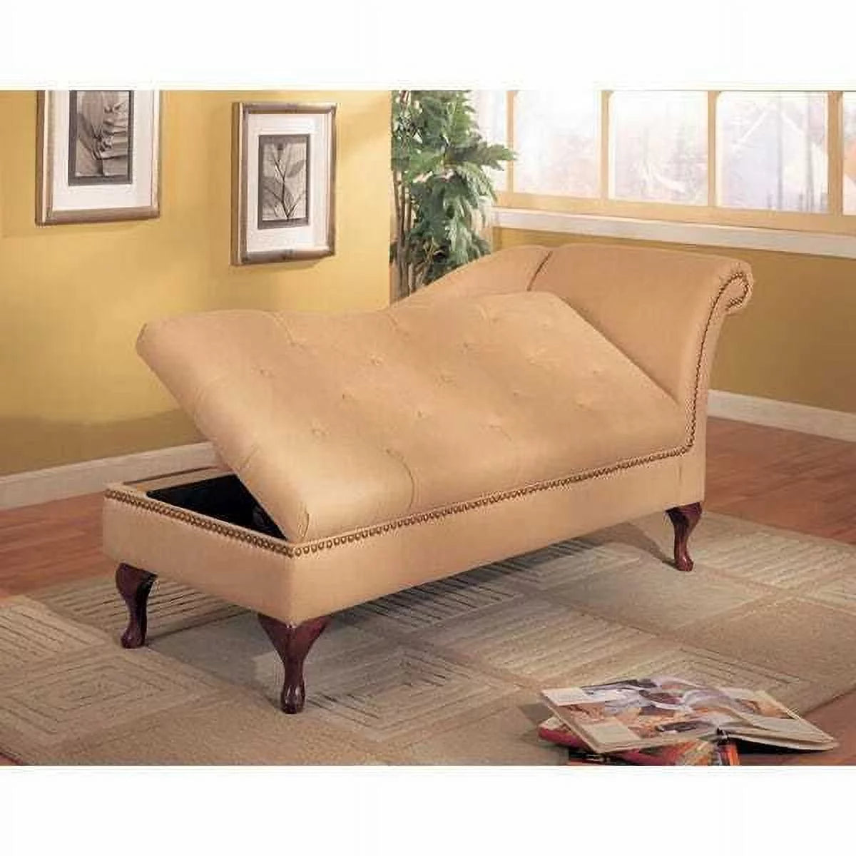 Tan Microfiber Chaise Lounge with Storage X9078