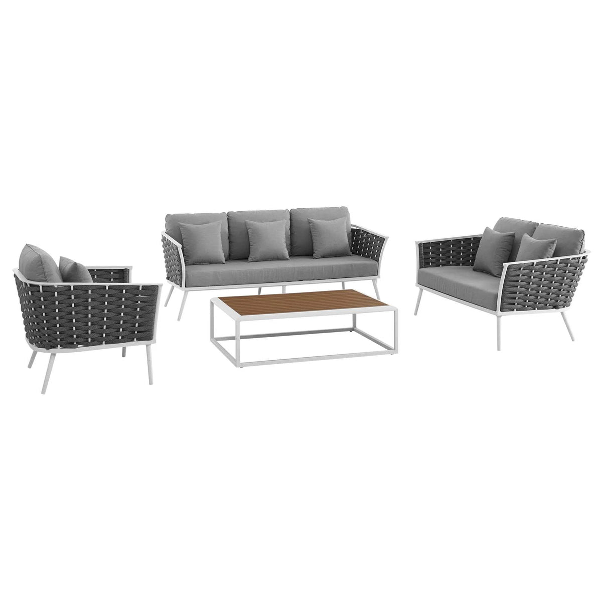 White Gray 4 Piece Outdoor Aluminum Sectional Sofa Set Z68339