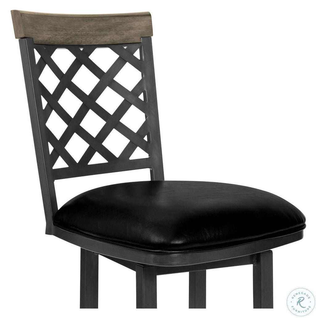 26x22 Counter Height Barstool in Mineral Finish with Vintage Black Faux Leather and Grey Walnut Y9179