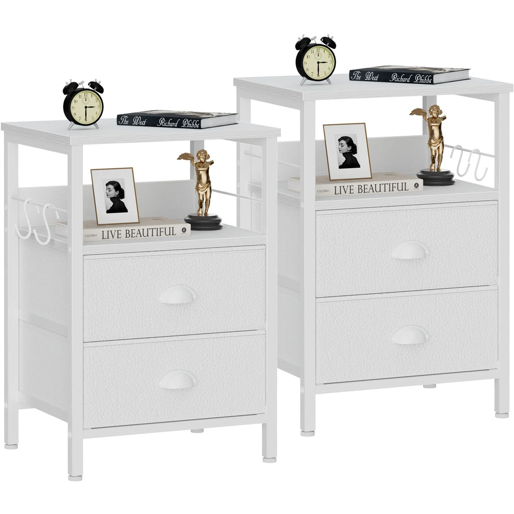 Set of 2 Nightstands with Charging Station and 2 Fabric Drawers I992