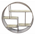Brown Round Metal Wall Shelf with Wooden Shelves S5327