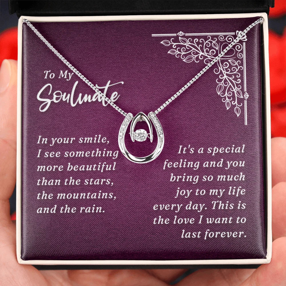 Lucky Horseshoe Necklace Message Card 14k CZ Crystals T386915