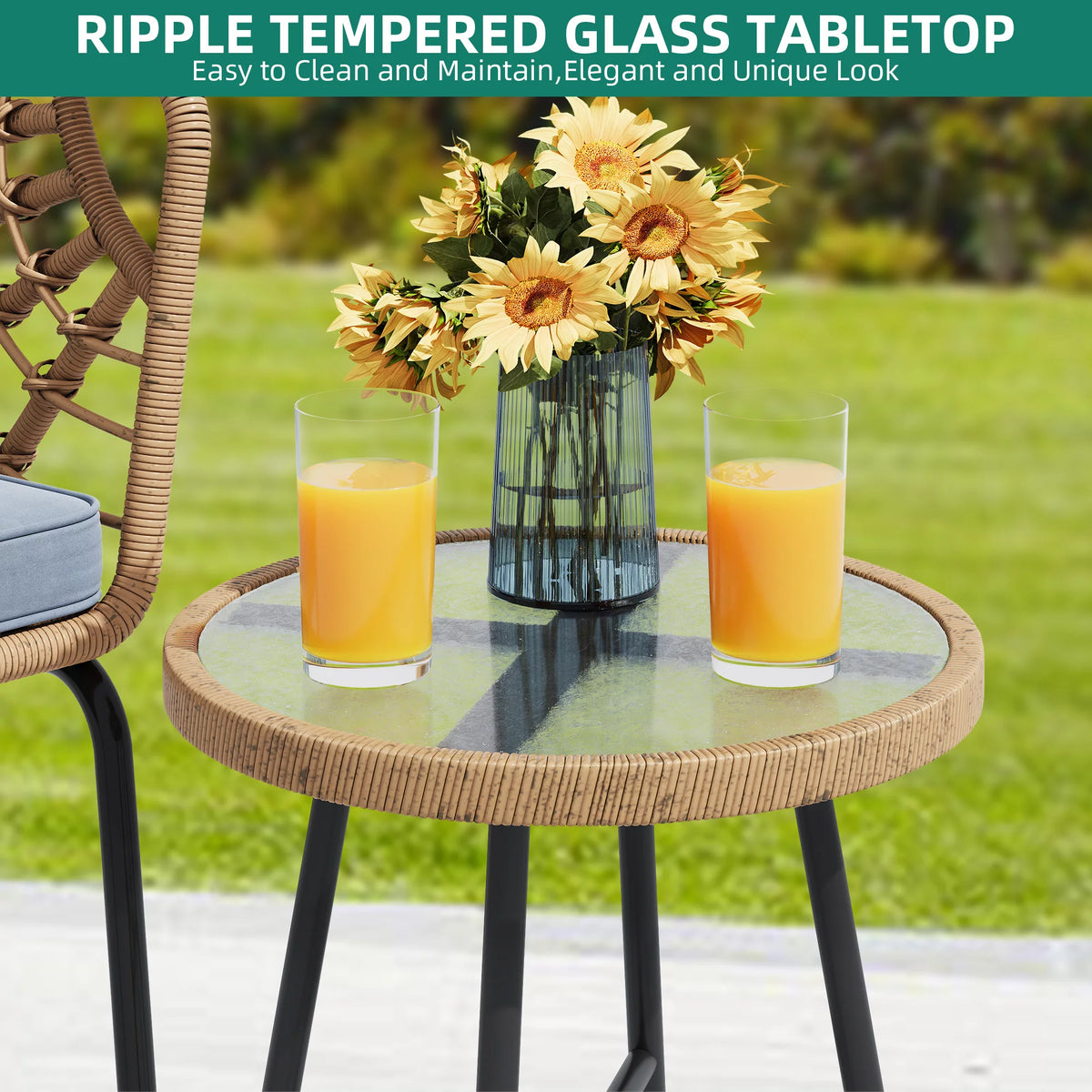 3-Piece Wicker Bistro Set with 2 Chairs and Coffee Table V6303