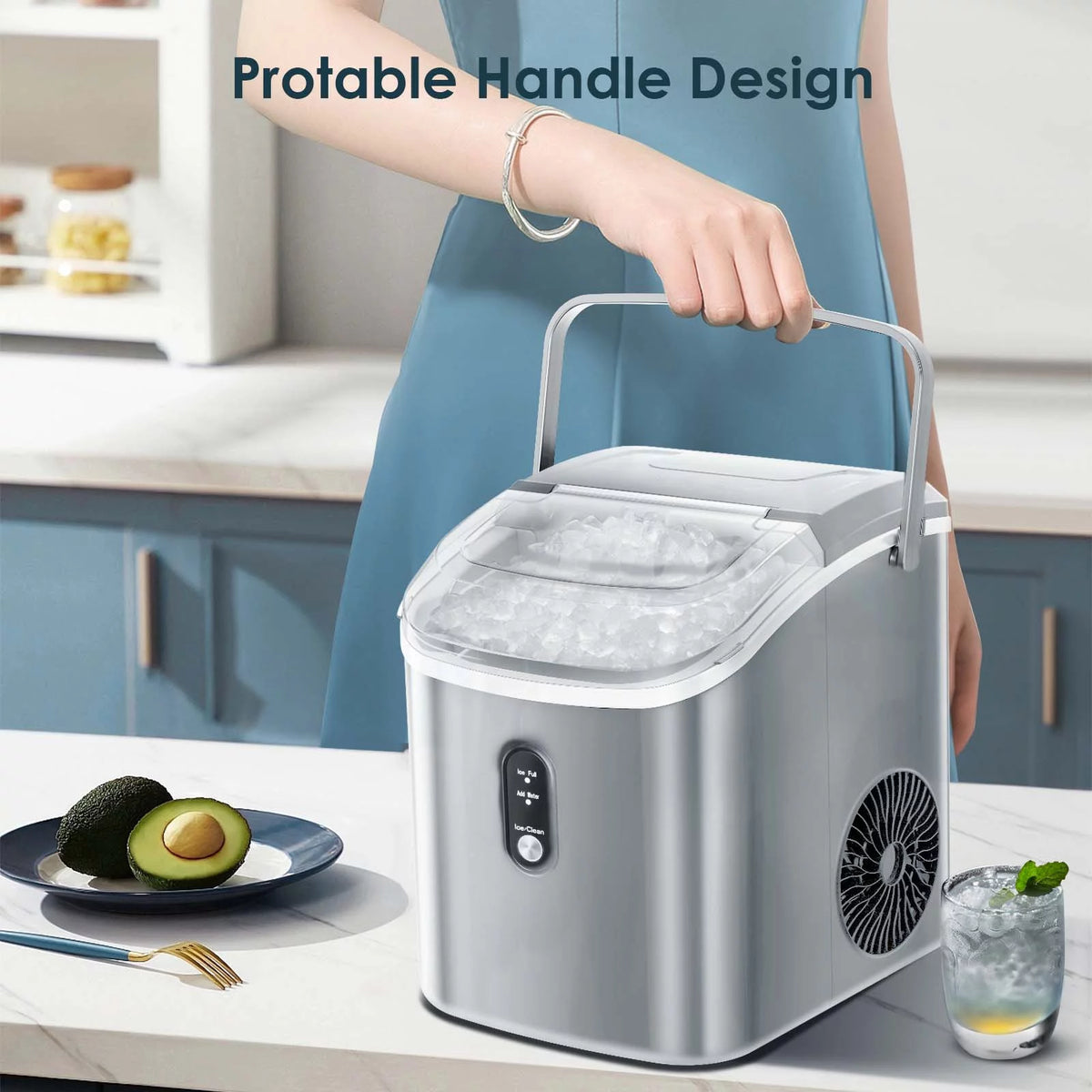 Nugget Ice Maker Countertop 33lbs/24H Self-Cleaning Portable Ice Machine Gray N350