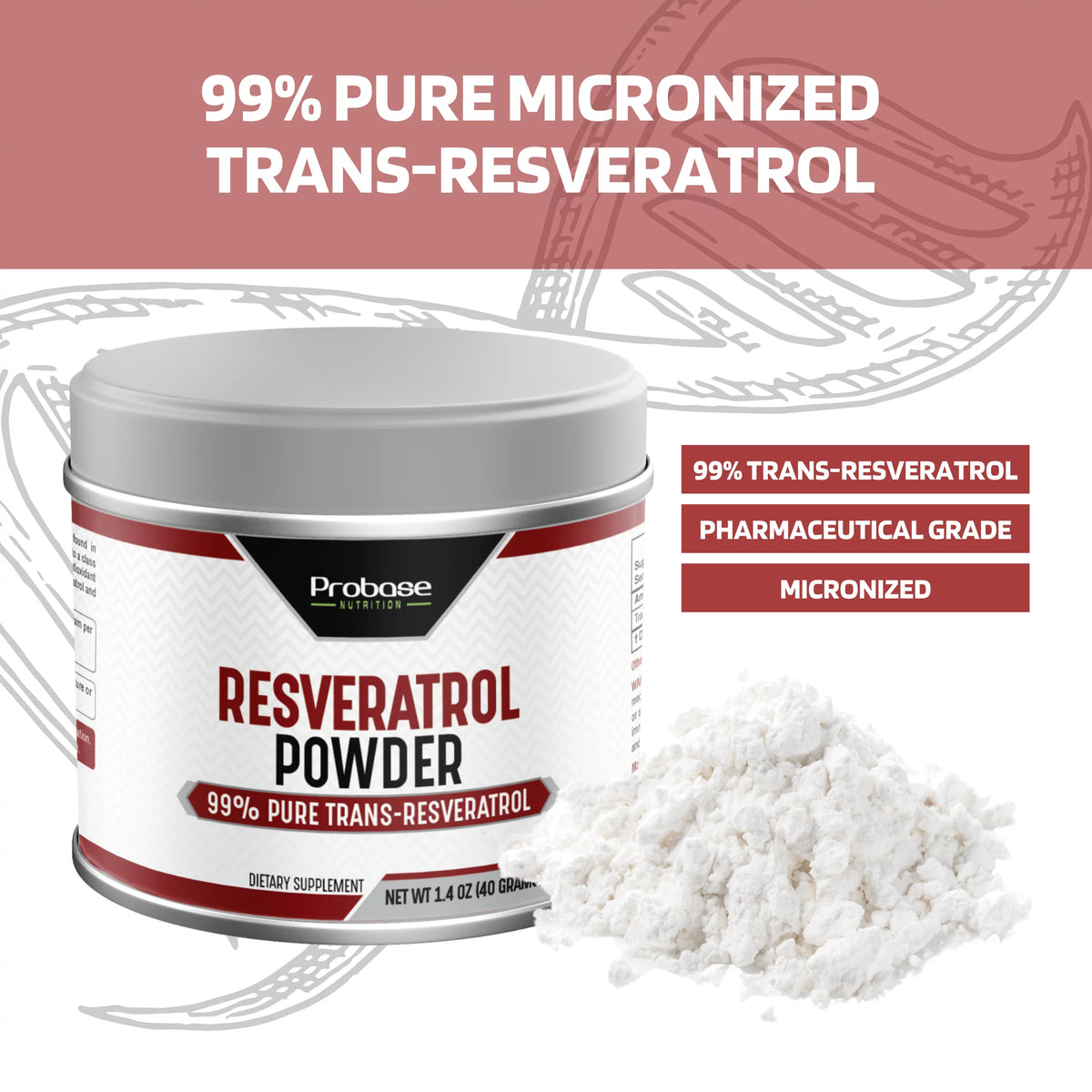 Micronized Trans-Resveratrol Powder 1000mg 40g J88481