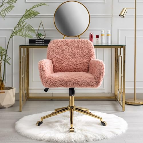 Pink Faux Fur Upholstered Swivel Desk Chair B1485