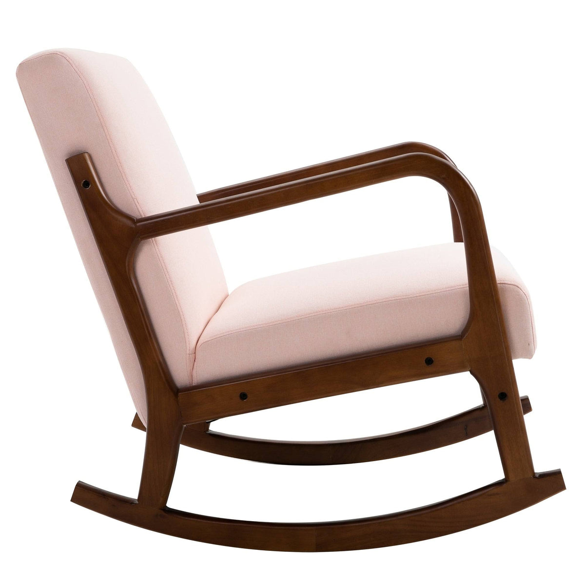 Grey Upholstered Rocking Armchair with Wood Base and Linen Fabric J244548