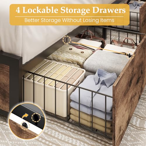 Queen Metal Platform Bed Frame with Storage Headboard and 4 Drawers G537461