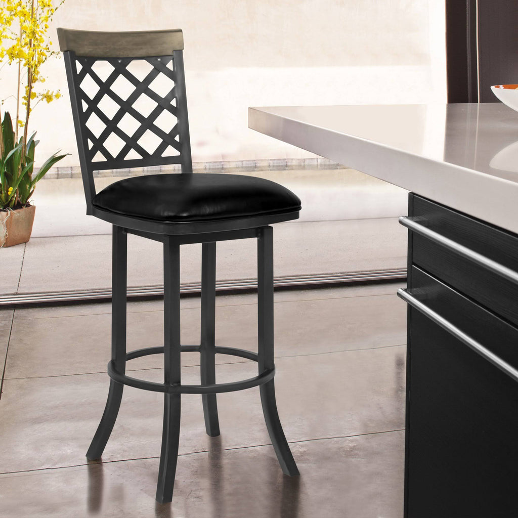 26x22 Counter Height Barstool in Mineral Finish with Vintage Black Faux Leather and Grey Walnut Y9179