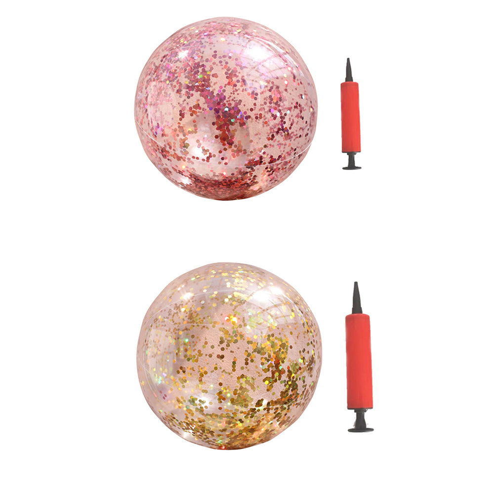 2pcs Glitter Sequin Beach Balls Round Transparent PVC Inflatable Ball Toys with Pumps G484900