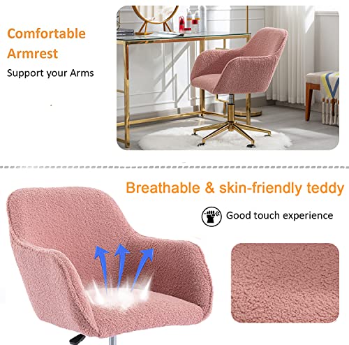 Pink Faux Fur Upholstered Swivel Desk Chair B1485