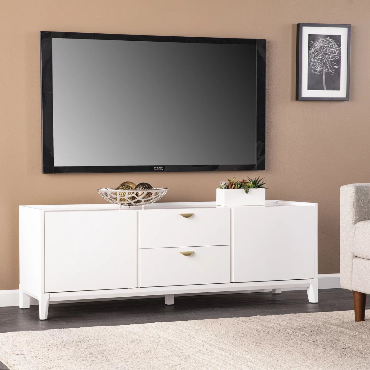 White Engineered Wood Storage Media Cabinet L405808
