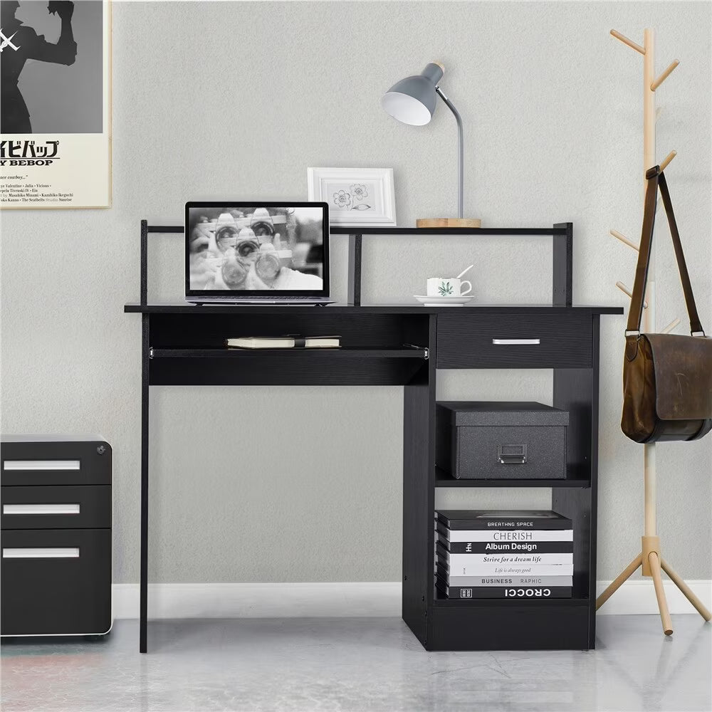 Black Computer Desk with Keyboard Tray H134