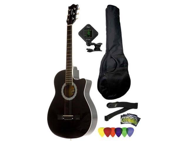3/4 Size Acoustic Cutaway Guitar Package Black with Gig Bag O10848