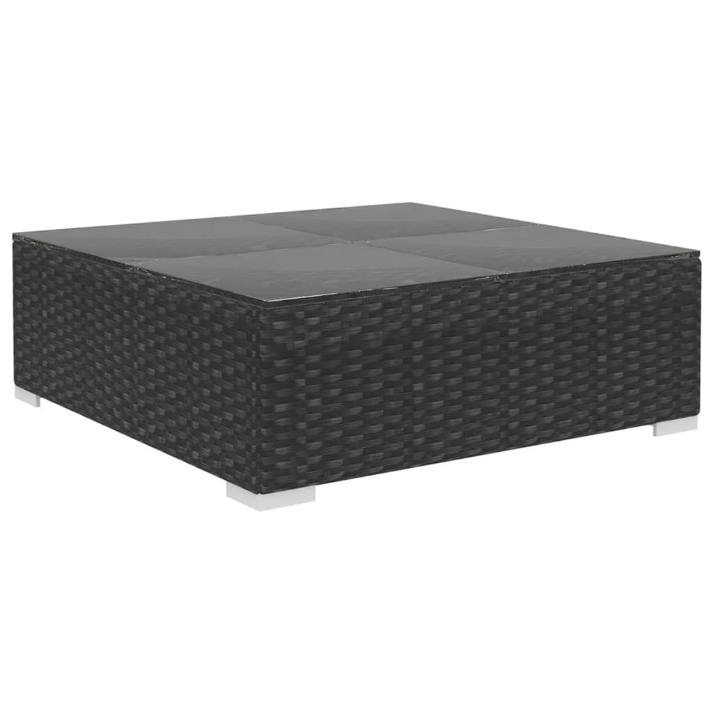 5 Piece Black Poly Rattan Outdoor Sectional Sofa Set with Tea Table and Ottoman D4332