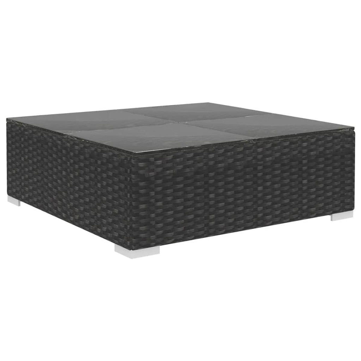 5 Piece Black Poly Rattan Outdoor Sectional Sofa Set with Tea Table and Ottoman D4332