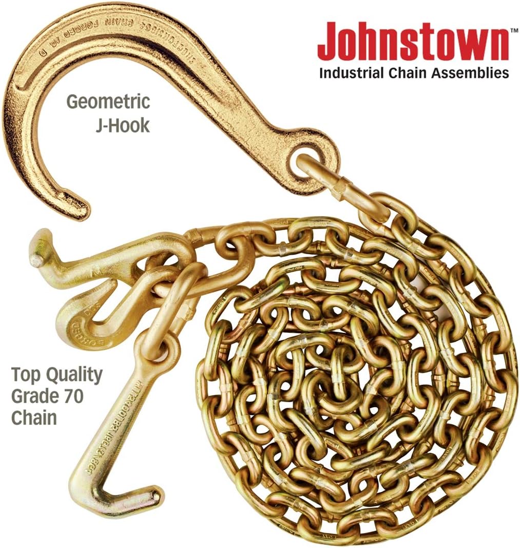 Tow Chain with 8 Inch Forged J Hook, Grade 70, 8 Foot, Pack of 2 A82770