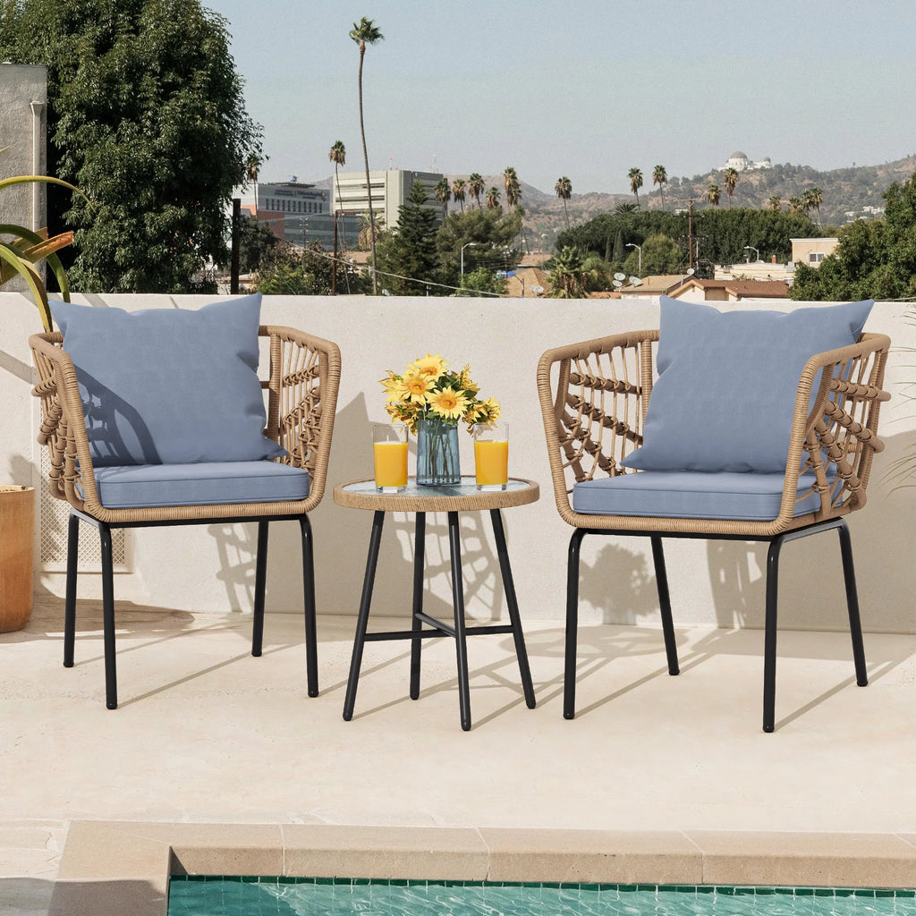 3-Piece Wicker Bistro Set with 2 Chairs and Coffee Table V6303