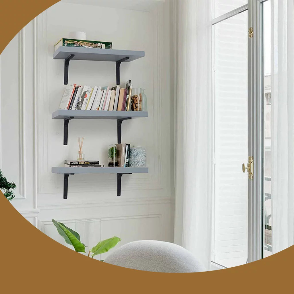 16 Inch Set of 3 Grey Wood Floating Shelves Y17374