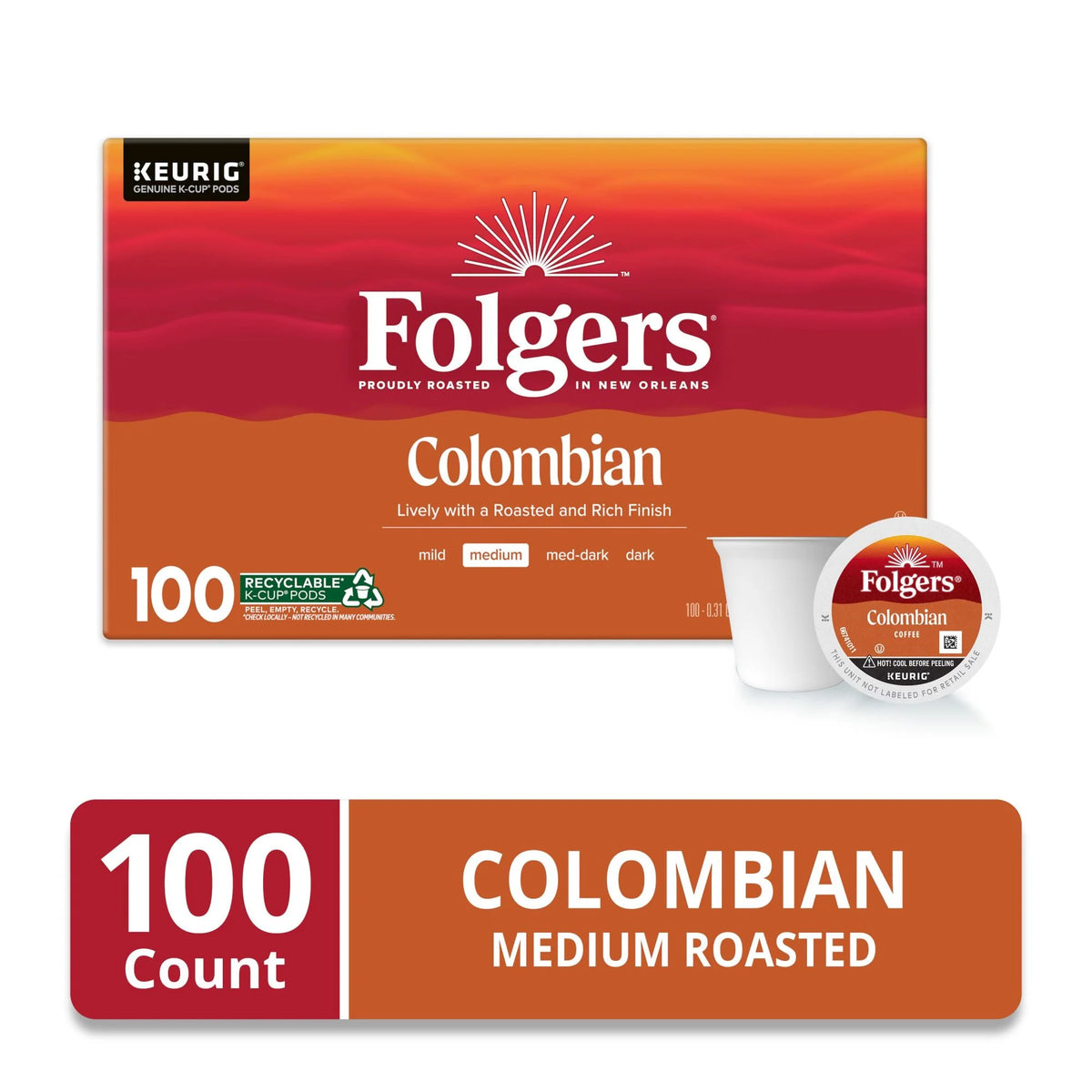 Colombian Coffee, Medium Roast, Keurig K-Cup Pods, 100 Count M178