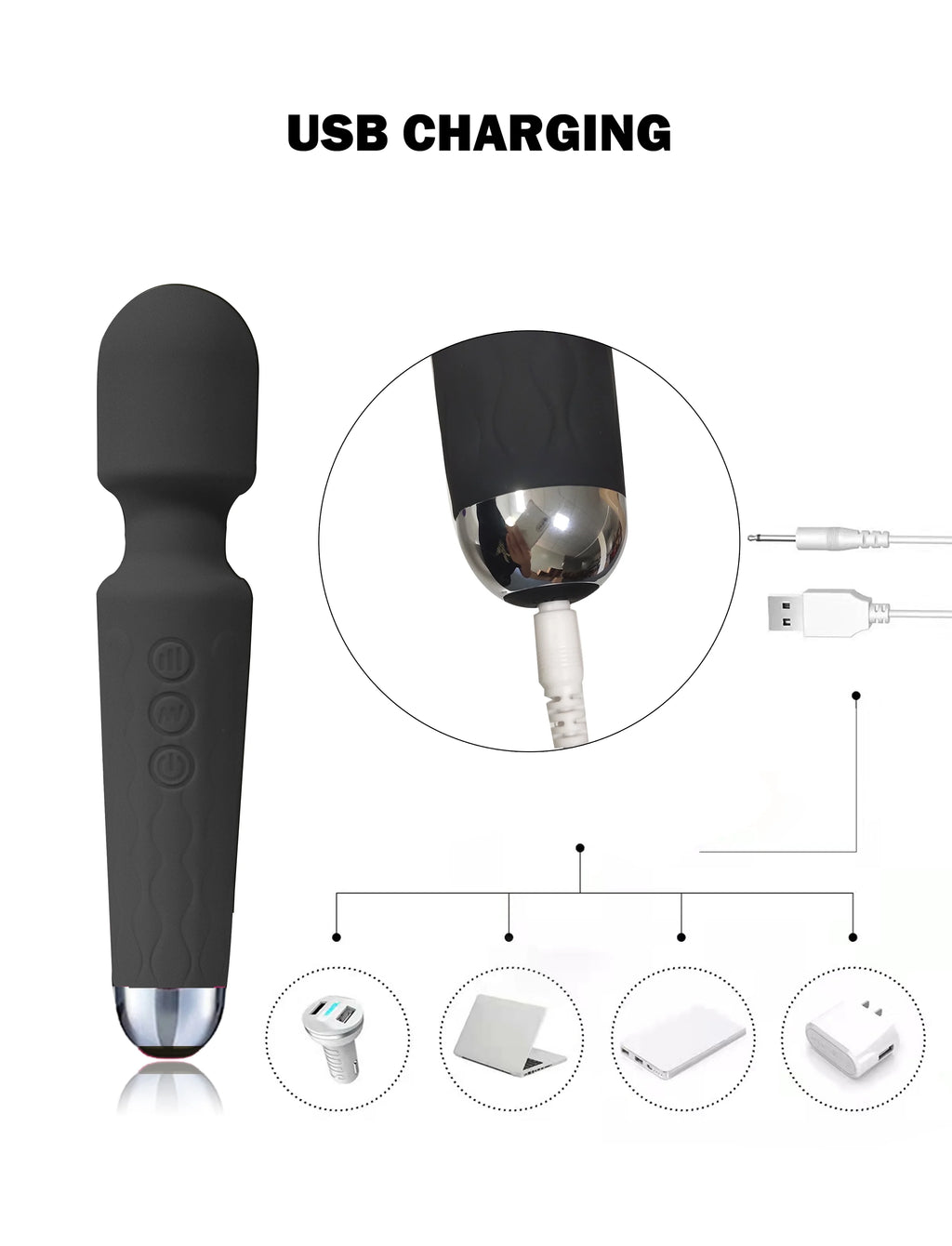 Black Wand Massager Vibrator with 8 Speeds N864