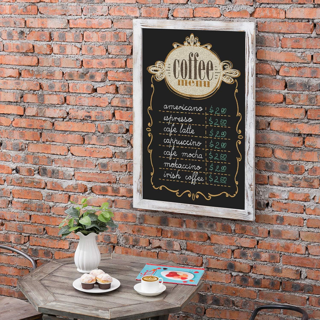 Shabby Whitewashed Wood Framed Chalkboard Sign B713