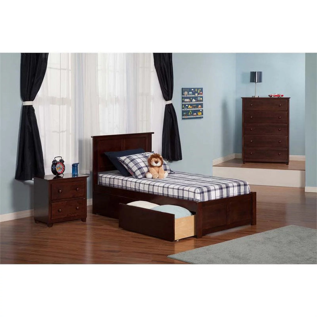 Twin-XL Walnut Hardwood Storage Platform Bed M28274