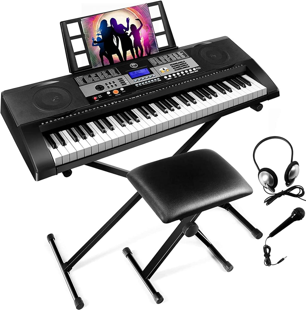 61 Key Portable Electronic Keyboard Piano with Stand and Stool V353729