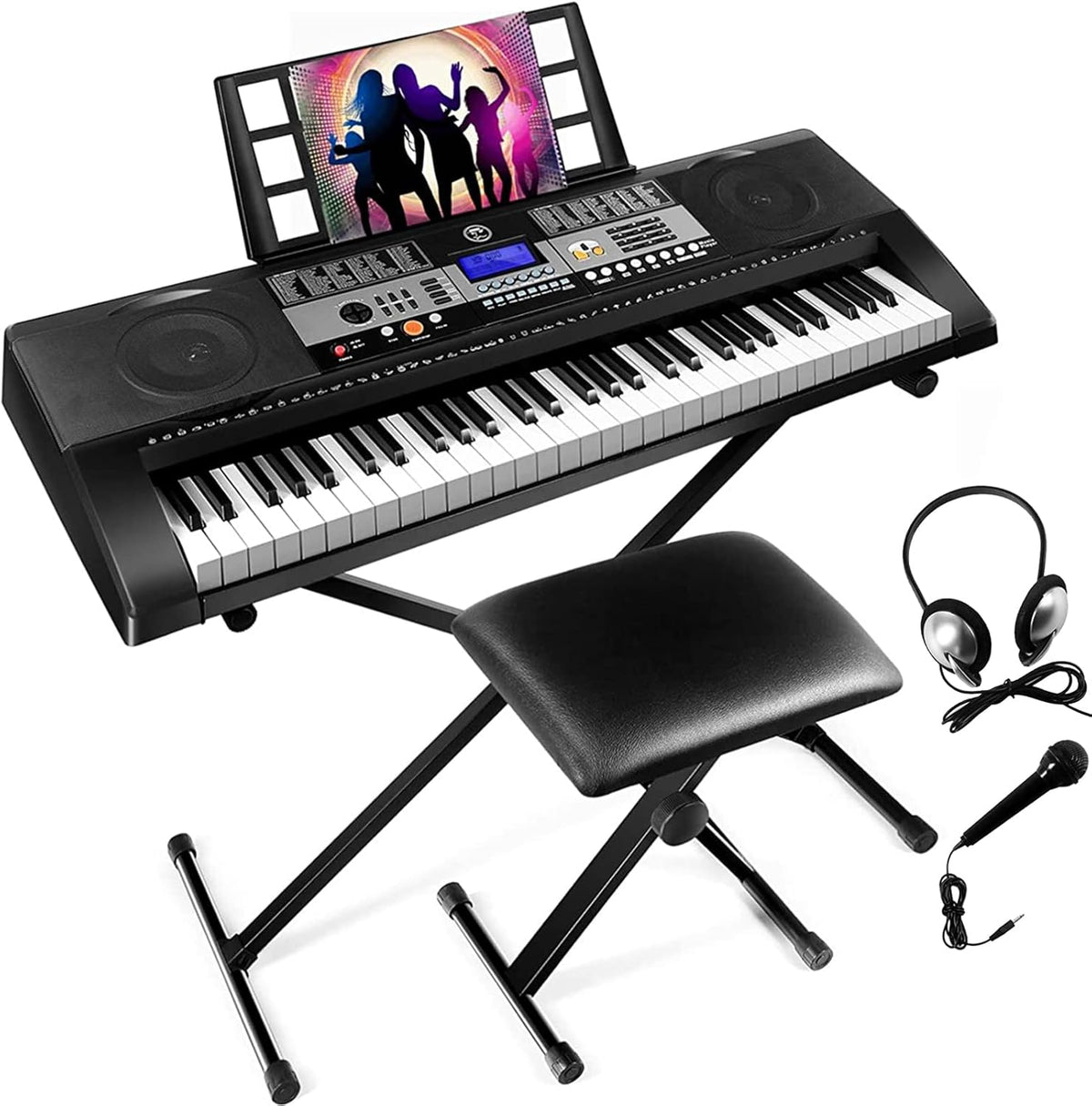 61 Key Portable Electronic Keyboard Piano with Stand and Stool V353729