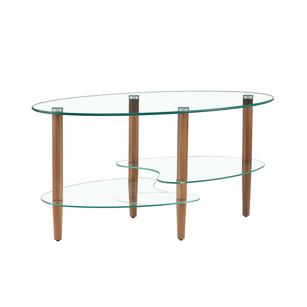 Oval Glass Coffee Table with Oak Wood Legs O534138