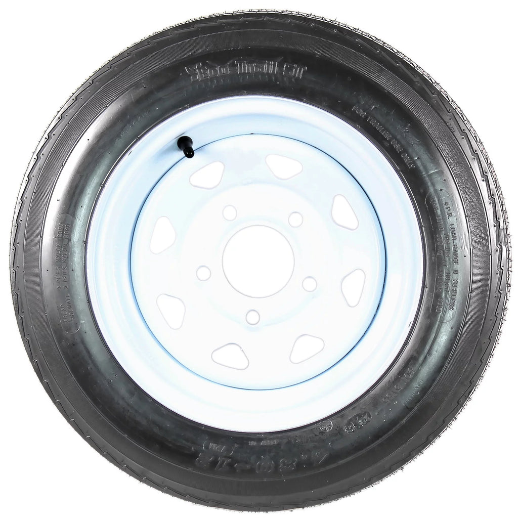 4.80-12 Trailer Tire On Rim 5 Lug White Spoke Wheel J9685