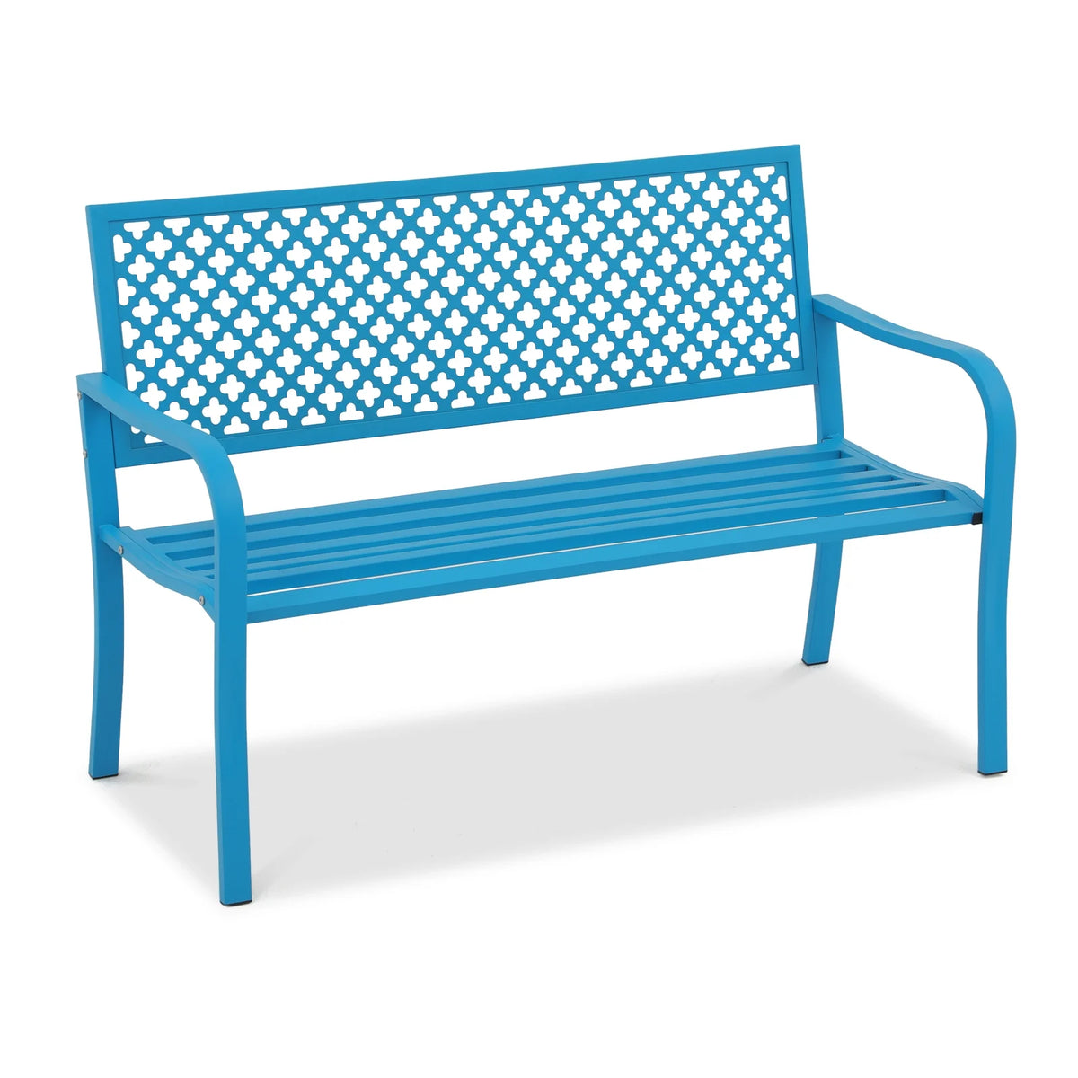 Blue 50in Metal Outdoor Garden Bench with Armrest Z78891